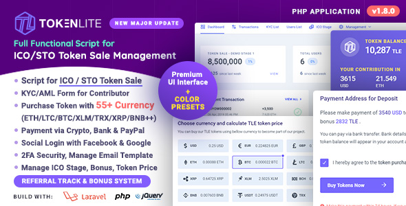 TokenLite – ICO / STO Token Sale Management Dashboard – ICO Admin Script