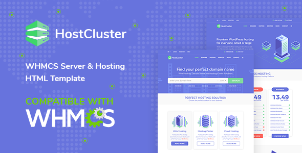 HostCluster – WHMCS Server & Hosting HTML Template