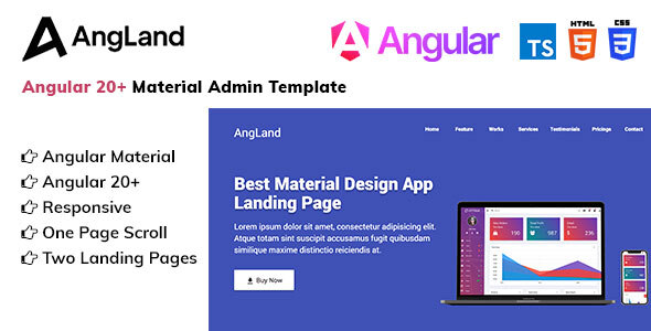 Angland – Angular 20+ Material Design App Landing Page