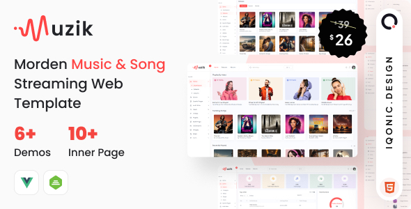 Muzik- Modern Streaming Platform Admin Template (VueJS, HTML)