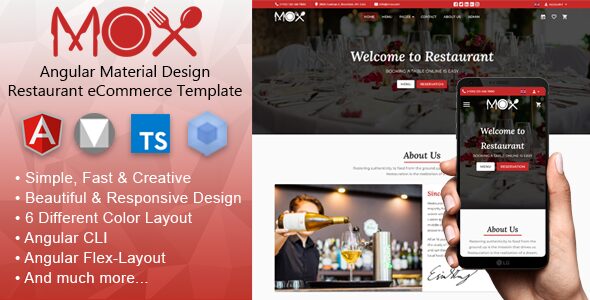 Mox – Angular 22 Material Design Restaurant eCommerce Template + Admin Panel