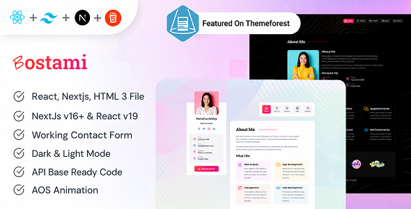 Bostami – Personal Portfolio HTML, React, NextJs 16 Template
