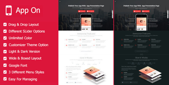 App on – Landing Pages WordPress Theme