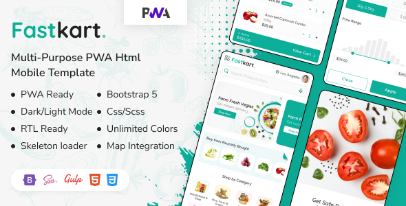 Fastkart – Online Ecommerce Grocery & Food Delivery Supermarket HTML Mobile PWA Template