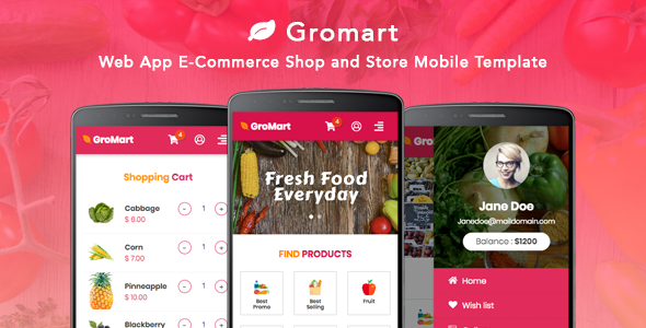 GroMart – Web App E-Commerce Shop and Store Mobile Template