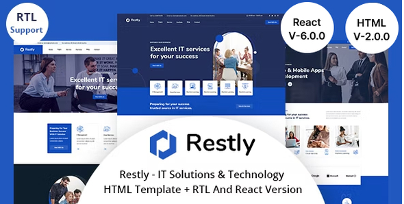 Restly – IT Solutions & Technology HTML And  React Template + RTL