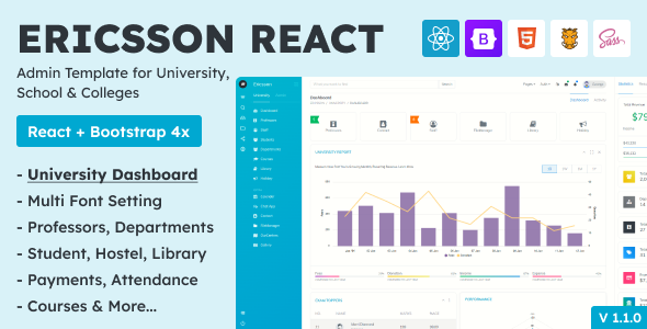Ericsson React – Admin Template for University, School & Colleges