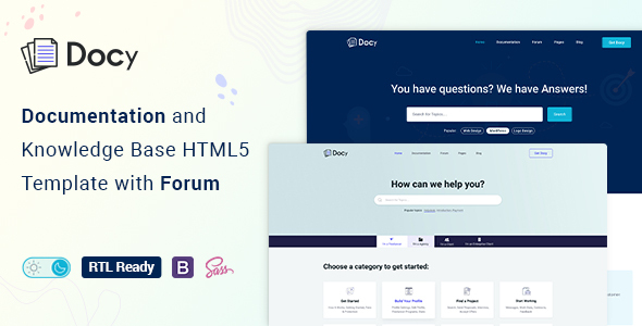 Docy – Documentation And Knowledge Base HTML5 Template with Helpdesk Forum