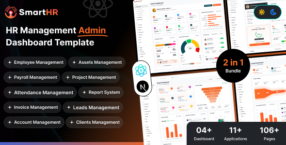 SmartHR – HRM, Payroll, Workforce & CRM Admin Dashboard Template (React & Next.js)