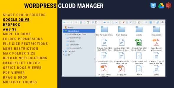 WordPress Cloud Manager – Dropbox – Google Drive – S3 Folder Sharing