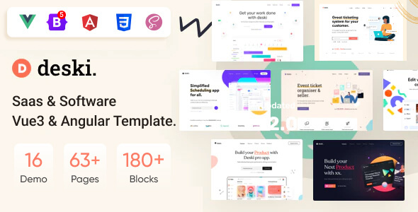 Deski – Software, SaaS & Startup Vue & Angular Js Template