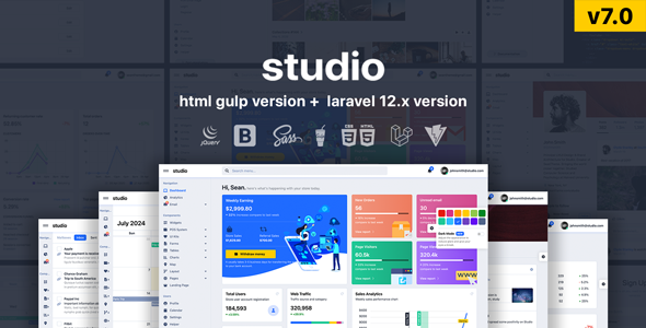 Studio – HTML & Laravel 12.x Bootstrap 5 Admin Template