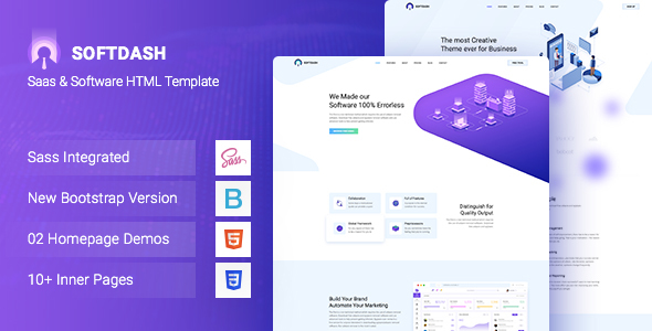 Softdash – Creative SaaS and Software HTML5 Template+RTL