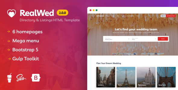 Realwed – Wedding Supplier Directory & Listing HTML Template