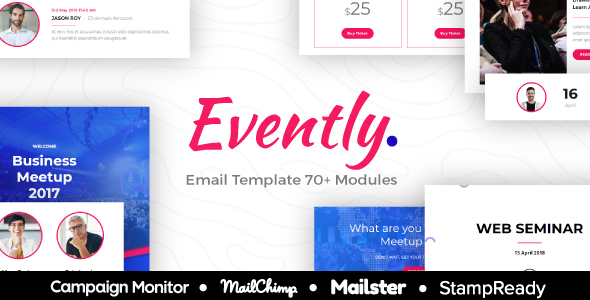 Evently – Responsive Email For Event/Coference/Organizer – StampReady Builder + Mailster & Mailchimp