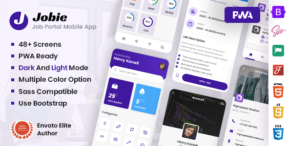 Jobie – Job Portal Bootstrap Mobile Template & PWA
