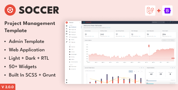 Soccer – Laravel + HTML Project Management Admin Template