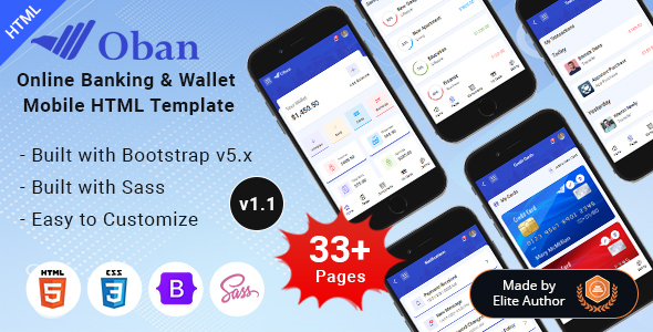 Oban – Banking & Wallet Mobile Bootstrap 5 Template