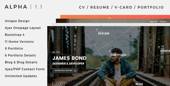 Alpha – CV, Resume, vCard, Portfolio Ajax Template