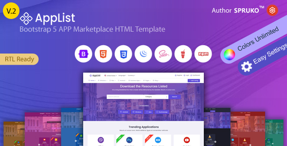 Applist – App Marketplace HTML Template