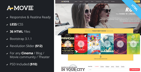 A.Movie – Cinema/Movie HTML LESS Template