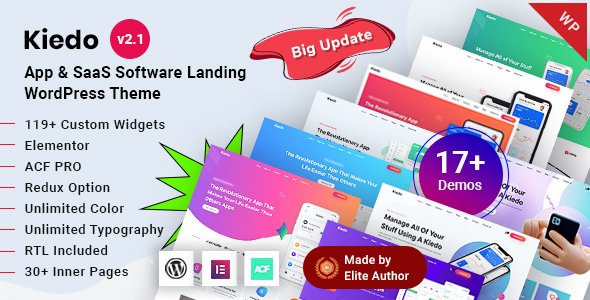 Kiedo – App & SaaS Software Landing Elementor WordPress Theme