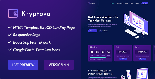 ICO Kryptova – Cryptocurrency HTML Template