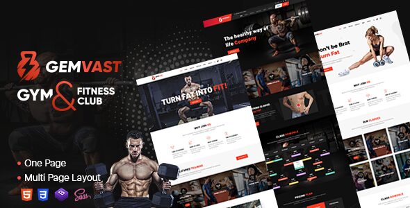 Gemvast – Gym Fitness Club Multi, Onepage Html template