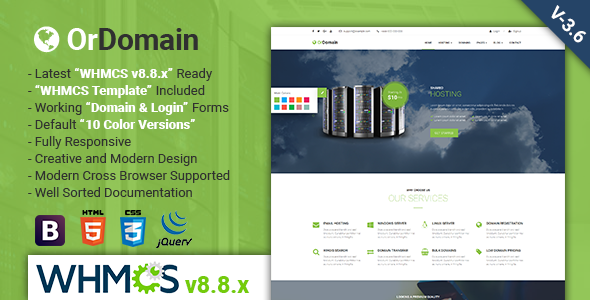 OrDomain – Responsive HTML5 WHMCS Hosting Template