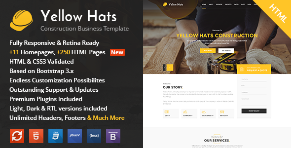 Yellow Hats – Construction, Building & Renovation HTML Template