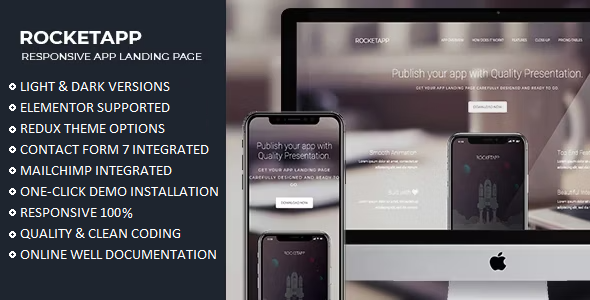 Rocket App – Responsive App Landing WordPress Theme