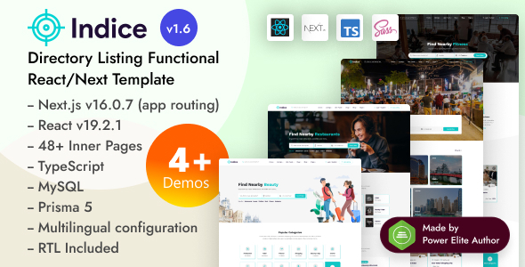 Indice – Directory Listing React Next.js 16 Template with TypeScript