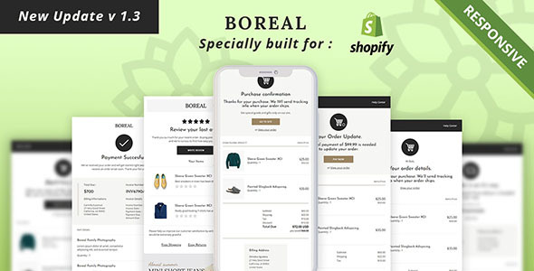 Boreal – Shopify + HTML Notification and Transactional Email Template