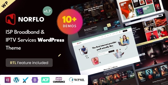 Norflo – Dish TV, ISP, eSIM, IPTV & OTT Platform Elementor WordPress Theme