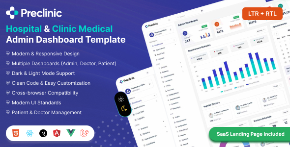 PreClinic – Healthcare, Hospital ERP & Medical Admin Dashboard Template