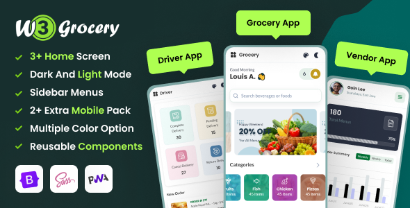 W3Grocery – Pre-Build Mobile App Template ( Bootstrap 5 + PWA )