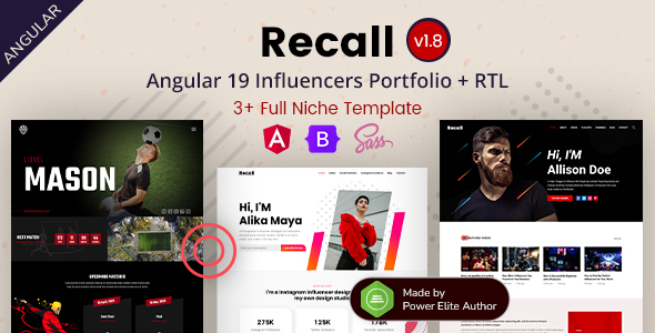 Recall – Angular Sports Athlete & Social Media Influencer Template with SSR