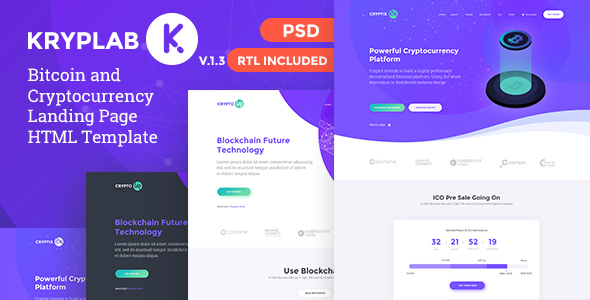 KrypLab – Bitcoin & Cryptocurrency Landing Page HTML Template