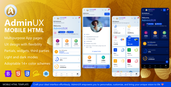 AdminUX Mobile – Multipurpose Bootstrap 5 Responsive HTML Template with Angular 19 starter UI kit